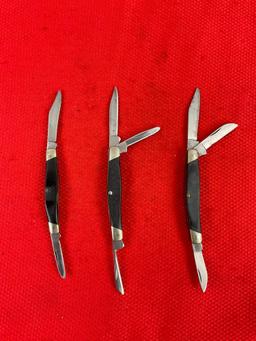 3 pcs Vintage Buck Steel Folding Blade Pocket Knives Models 2x 303 Cadet, 1x 309 Companion. See