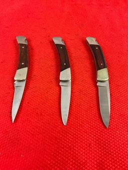 3 pcs Buck 2.5" Steel Folding Blade Pocket Knives Model 501 Squire w/ 2 Sheathes. See pics.