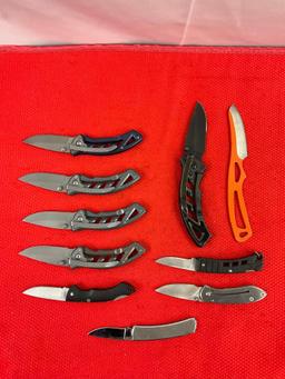 10 pcs Modern Buck Pocket Knife Assortment. Models 135, 283, 316, 318, 325, 425, 526. See pics.