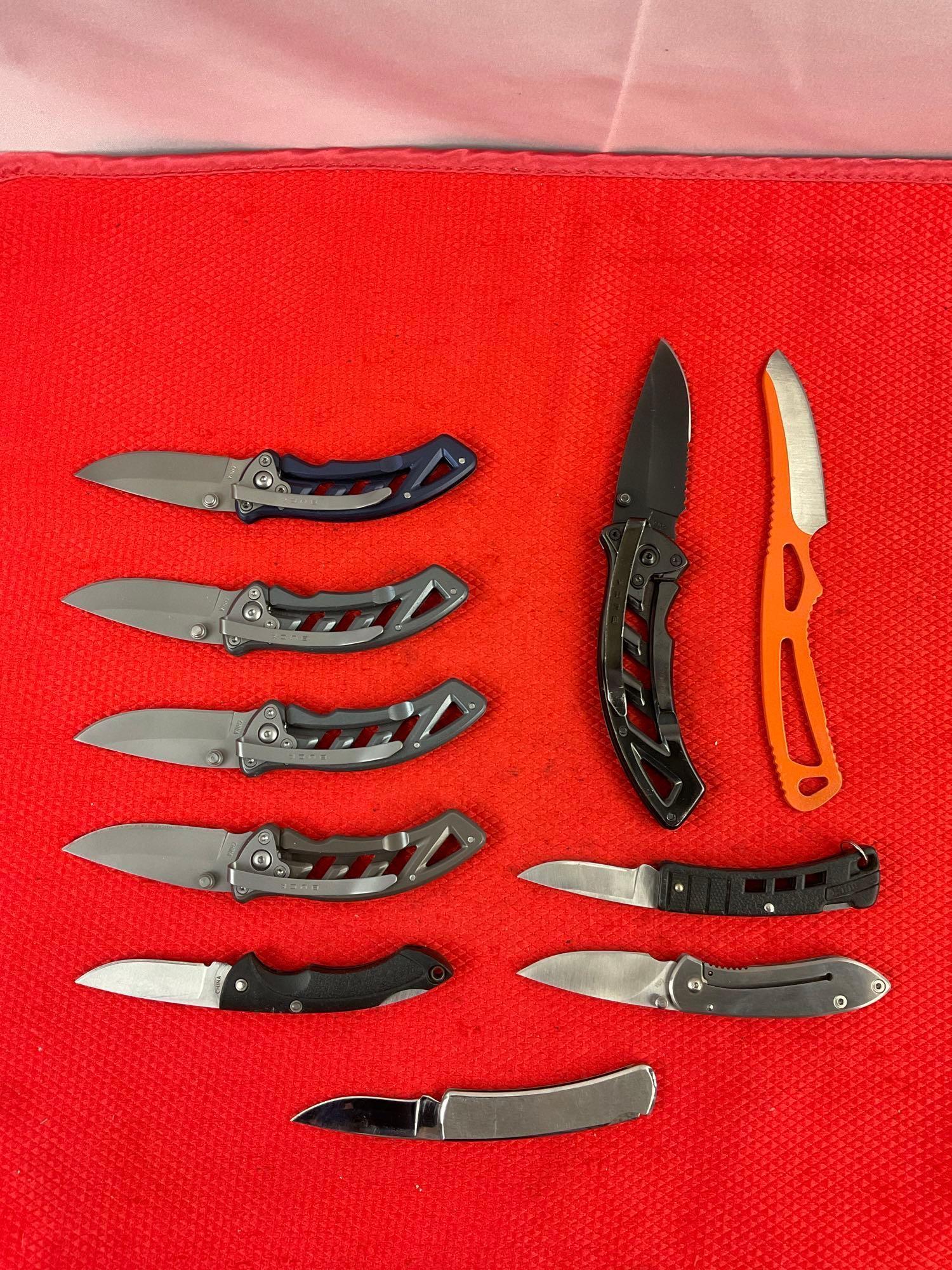 10 pcs Modern Buck Pocket Knife Assortment. Models 135, 283, 316, 318, 325, 425, 526. See pics.