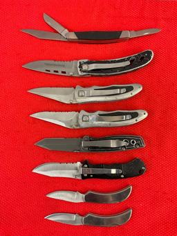 8 pcs Modern Winchester Steel Folding Blade Pocket Knife Assortment. No Model Numbers. See pics.