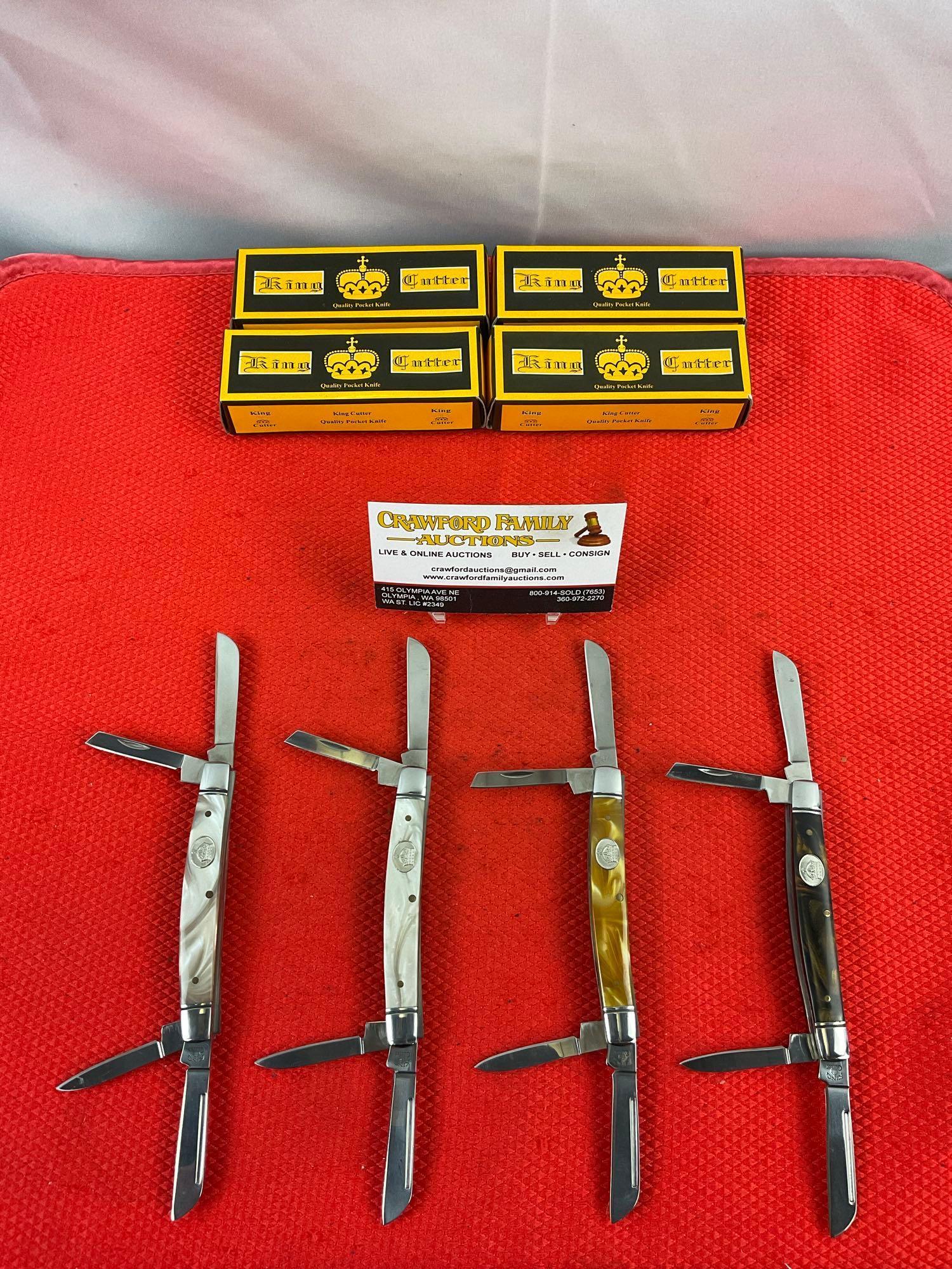 4 pcs King Cutter 1.75" German Stainless Steel Folding 4-Blade Pocket Knives w/ Resin Handles. NIB.