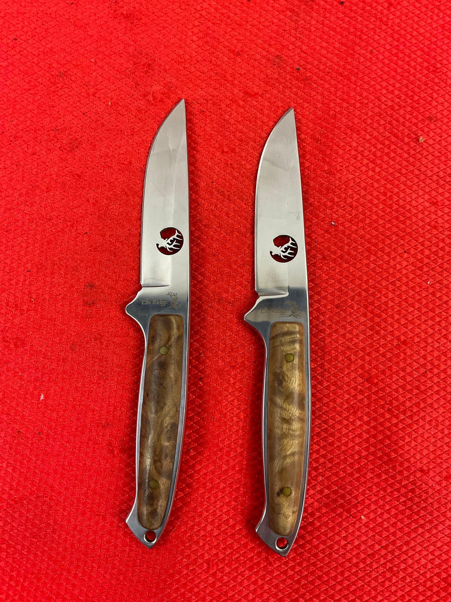 Pair of Elk Ridge 440 Stainless Steel 3" Fixed Blade Hunting Knives w/ Sheathes Model ER-048. See