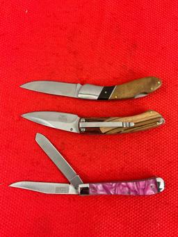 3 pcs Elk Ridge 440 Stainless Steel Folding Blade Pocket Knives Models ER-72D, ER-301. NIB. See