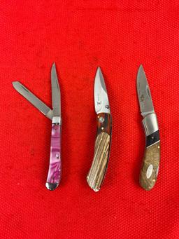 3 pcs Elk Ridge 440 Stainless Steel Folding Blade Pocket Knives Models ER-72D, ER-301. NIB. See