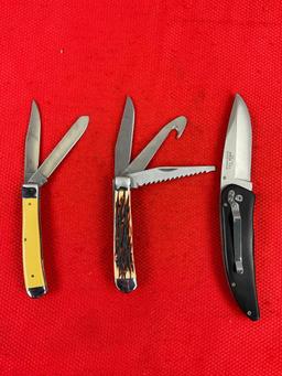 3 pcs Elk Ridge 440 Stainless Steel Folding Blade Pocket Knives Models ER220Y, ER0891, ER080D. NIB.