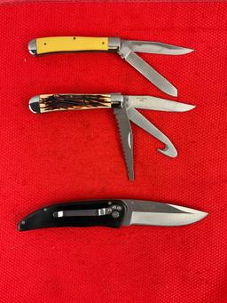 3 pcs Elk Ridge 440 Stainless Steel Folding Blade Pocket Knives Models ER220Y, ER0891, ER080D. NIB.