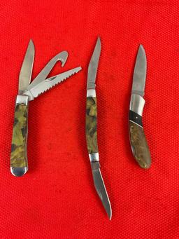 3 pcs Elk Ridge 440 Stainless Steel Folding Blade Pocket Knives Models ER-072E, ER-089C. NIB. See