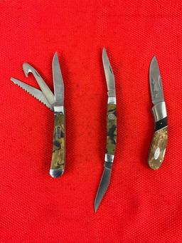 3 pcs Elk Ridge 440 Stainless Steel Folding Blade Pocket Knives Models ER-072E, ER-089C. NIB. See