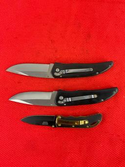 3 pcs Elk Ridge 440 Steel Folding Blade Pocket Knives Models ER-080D, ER-080W, ER-134. NIB. See