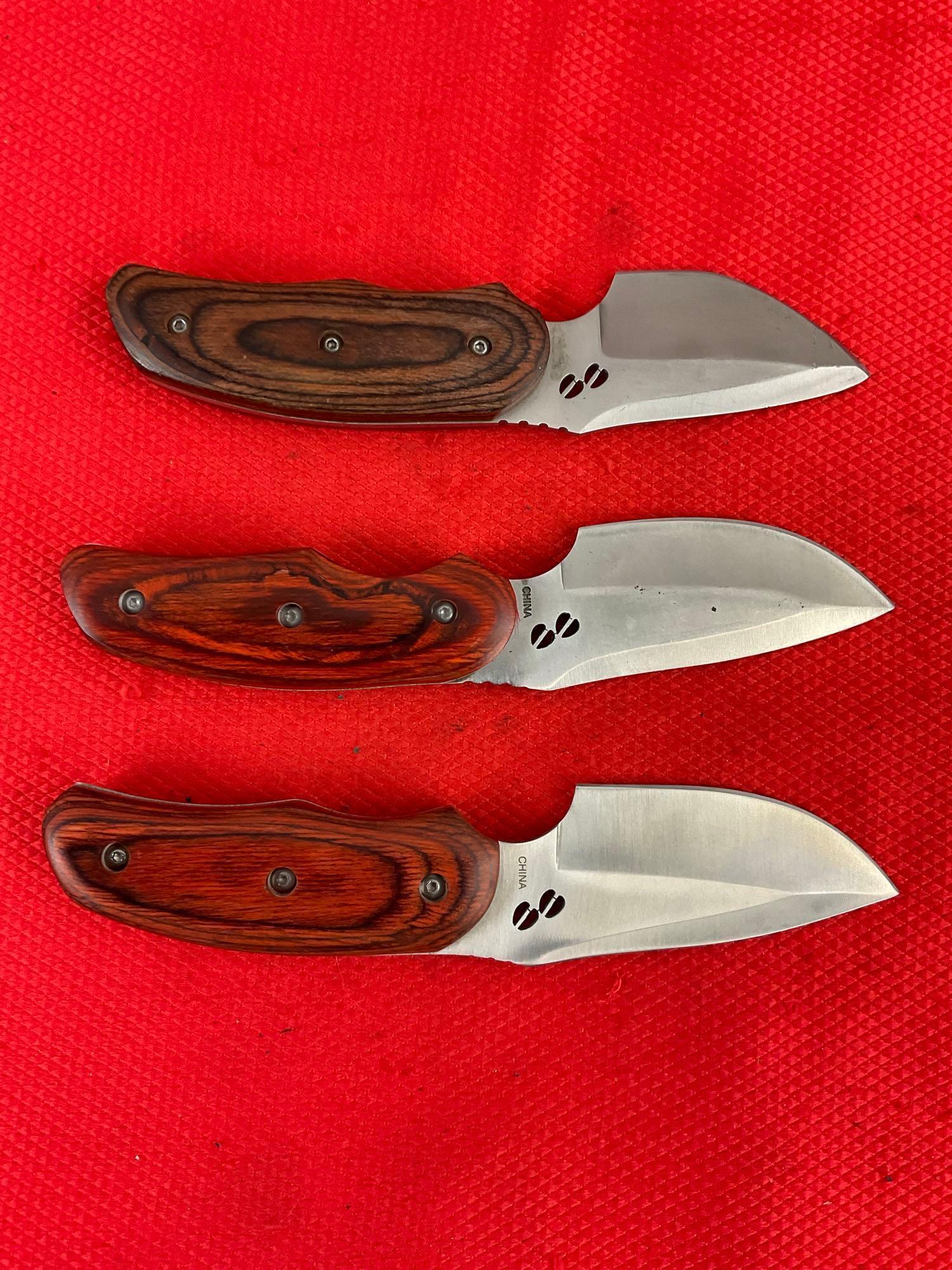 3 pcs Buck Steel Fixed Blade Hunting Skinning Knives Model 480 Rocky Mtn Elk Foundation. See pics.