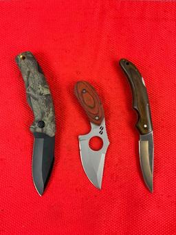 3 pcs Modern Steel Hunting Knife w/ Sheath Assortment. 1x Browning, 1x Schrade. RMEF. See pics.