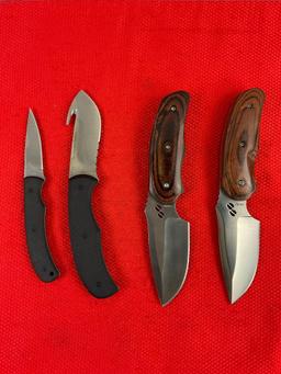 4 pcs Modern Steel Fixed Blade Hunting Knives in Sheathes. 2x Buck 480, 2x Browning. RMEF. See pi...