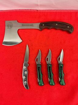 5 pcs RMEF Camping Hand Tools Assortment. Browning Models 0031 & 536. 3x SRG Pocket Knives. See