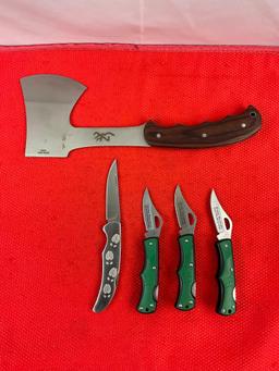 5 pcs RMEF Camping Hand Tools Assortment. Browning Models 0031 & 536. 3x SRG Pocket Knives. See