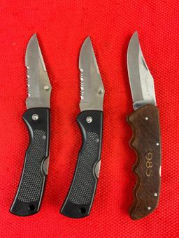 3 pcs Vintage Maxam Steel Folding Blade Hunting Knives Models 2x SKMX102 & 1x Nighthawk V. See pi...