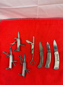 7 pcs Vintage Steel Folding Blade Pocket Knife Assortment. 3x Knives, 4x Multitools. 1x Bear MCG.