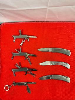 7 pcs Vintage Steel Folding Blade Pocket Knife Assortment. 3x Knives, 4x Multitools. 1x Bear MCG.