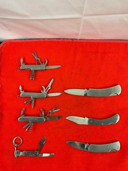 7 pcs Vintage Steel Folding Blade Pocket Knife Assortment. 3x Knives, 4x Multitools. 1x Bear MCG.