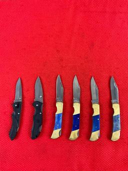 6 pcs Steel Folding Blade Pocket Knife Assortment. 4x Comanche, 1x Frost, 1x Whitetail. NIB. See