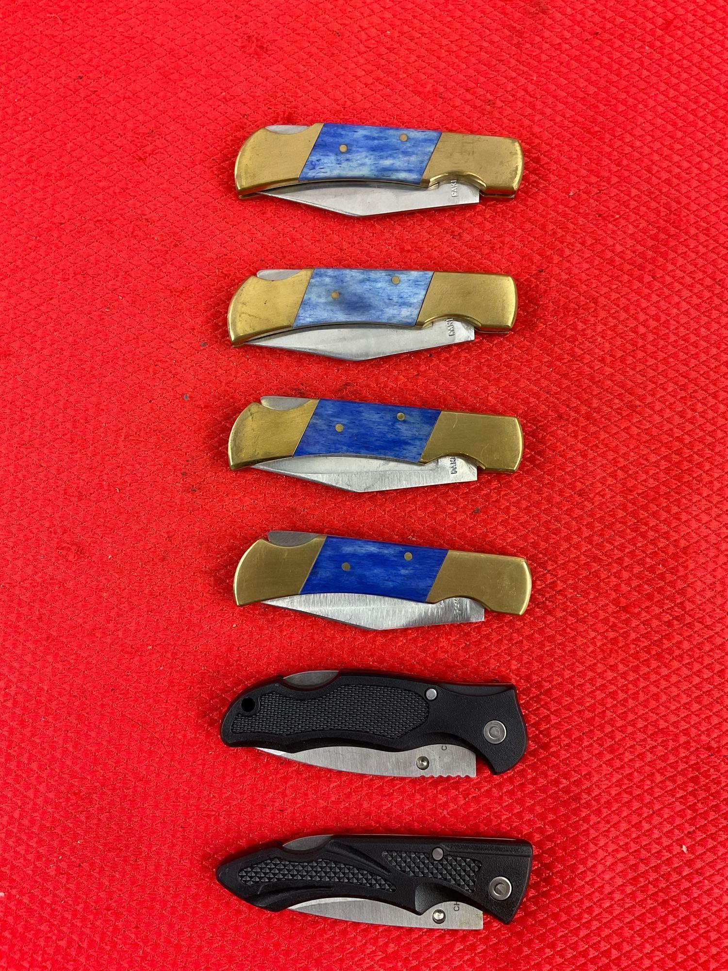 6 pcs Steel Folding Blade Pocket Knife Assortment. 4x Comanche, 1x Frost, 1x Whitetail. NIB. See