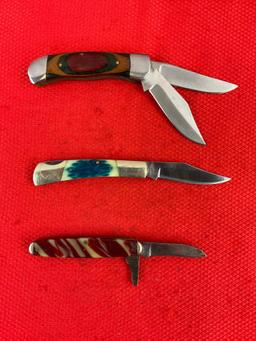 3 pcs Vintage Steel Folding Blade Pocket Knife Assortment. 1x White Tail, 1x Steel Warrior, 1x Ke...