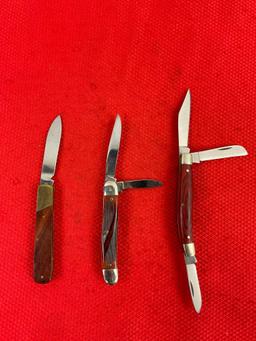 3 pcs Vintage Folding Blade Pocket Knife Assortment. 1x Anvil Honed Edge. 1x Sheffield. See pics.