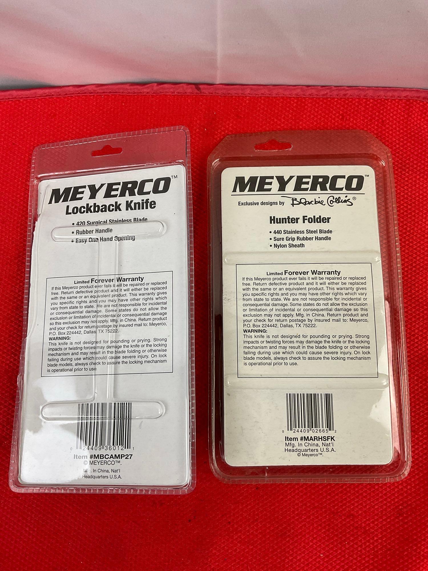 4 pcs MeyerCo Steel Folding Blade Hunting Pocket Knives Assortment. MBCAMP27, MARHSFK. NIB. See