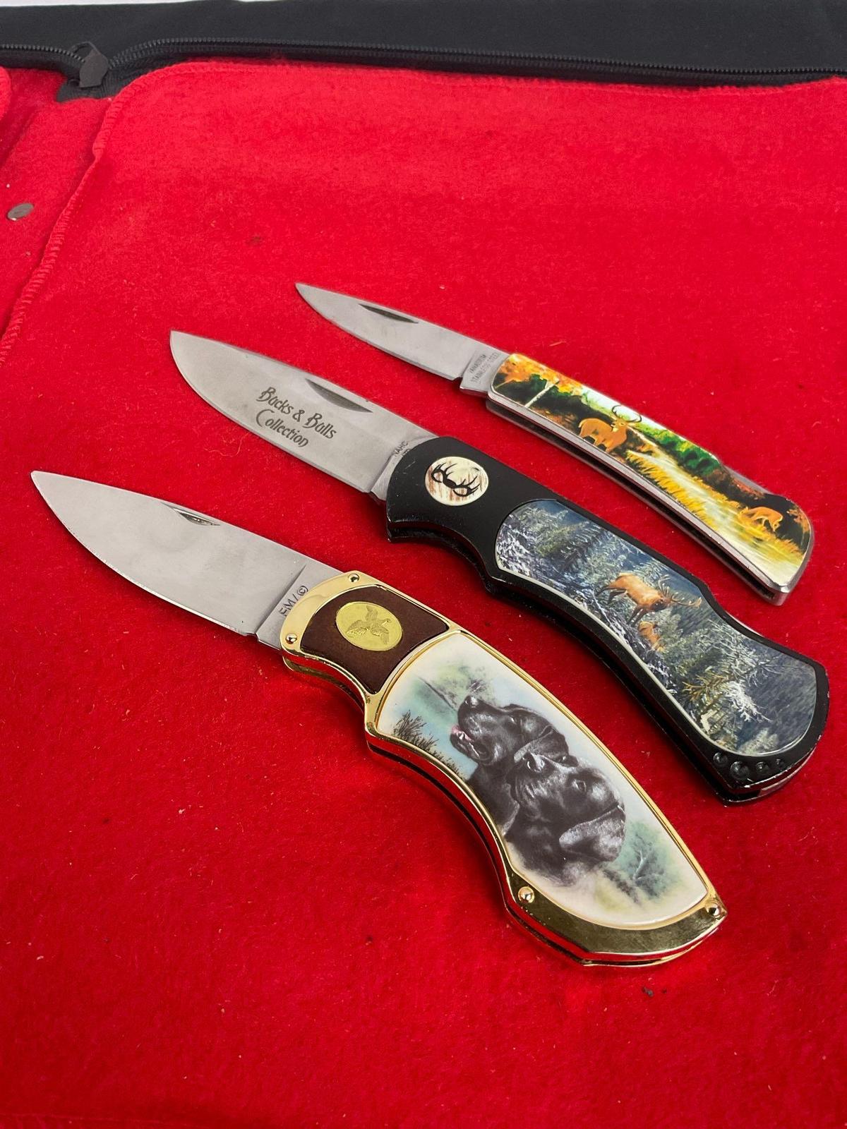 3x Wildlife Motif Folding Blade Pocket Knives - See pics