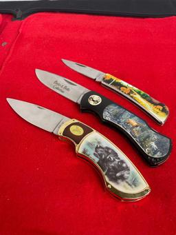 3x Wildlife Motif Folding Blade Pocket Knives - See pics