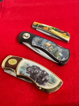 3x Wildlife Motif Folding Blade Pocket Knives - See pics