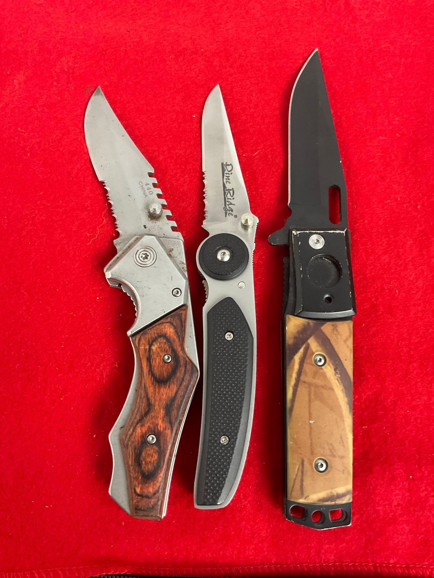 3x Tactical Hunting Folding Blade Pocket Knives - See pics