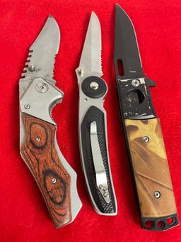 3x Tactical Hunting Folding Blade Pocket Knives - See pics