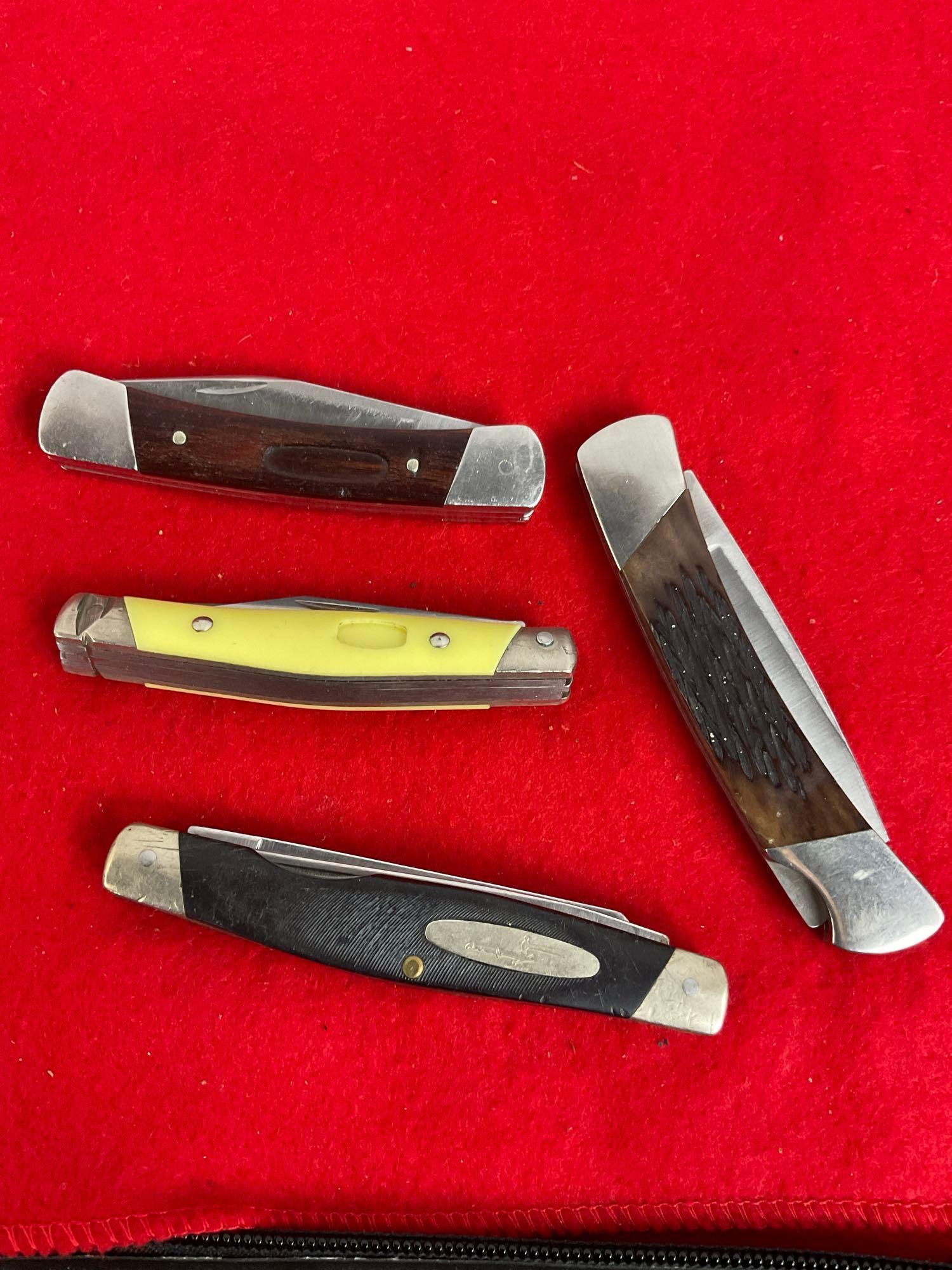 Collection of 4 Buck Folding Blade Pocket Knives Numbered - 703, 501+, 303, & 313.