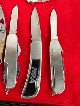 Collection of 8 Unmarked Stainless Steel Folding Blade Pocket Knives - See pics