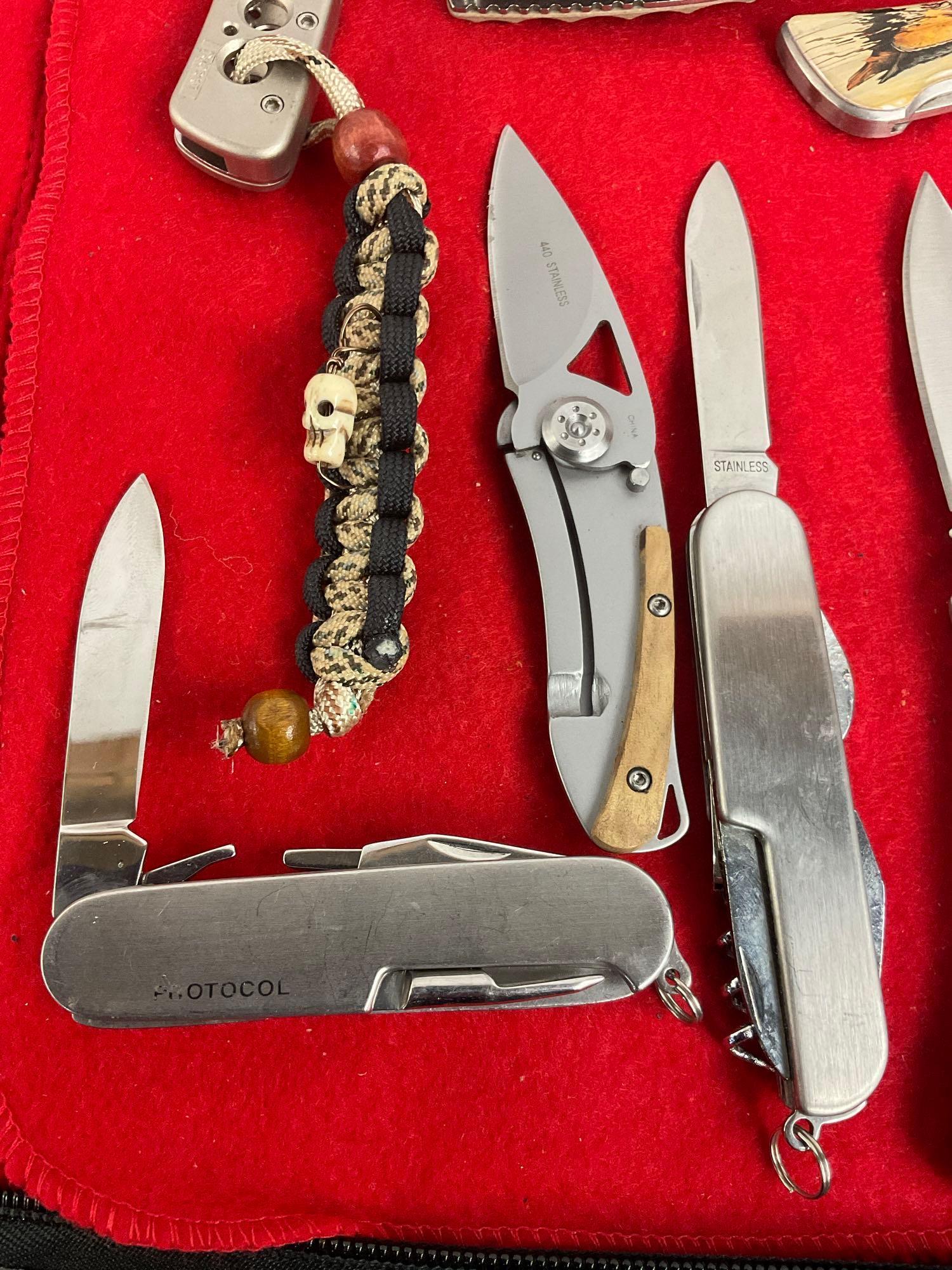 Collection of 8 Unmarked Stainless Steel Folding Blade Pocket Knives - See pics
