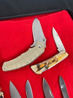 Collection of 8 Unmarked Stainless Steel Folding Blade Pocket Knives - See pics
