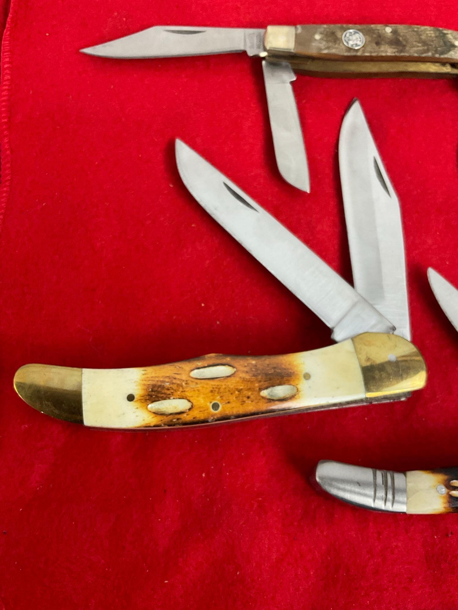 Collection of 3 Multi Bladed Folding Pocket Knives Incl. Smith & Wesson Knife - See pics