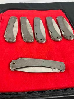 6x Western USA Unfinished Steel Dual Blade Knives - Serrated & Straight Edges - Roughly 4" Blades
