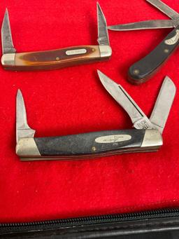 Trio of Vintage Multibladed Folding Pocket Knives incl. Frontier, Schrade Old Timperial, & Buck 307