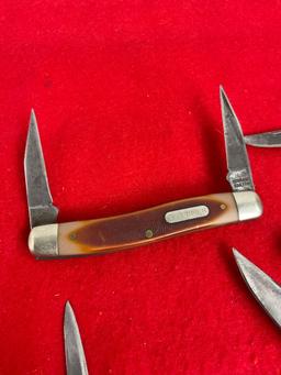 Trio of Vintage Multibladed Folding Pocket Knives incl. Frontier, Schrade Old Timperial, & Buck 307