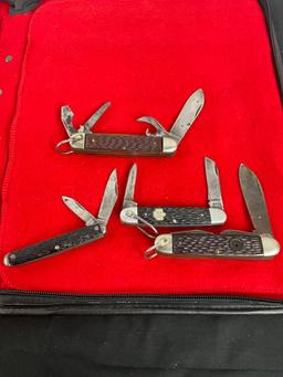 Collection of 4 Vintage Multi Bladed Folding Pocket Knives incl. Ulster & Utica - See pics