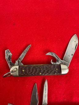 Collection of 4 Vintage Multi Bladed Folding Pocket Knives incl. Ulster & Utica - See pics