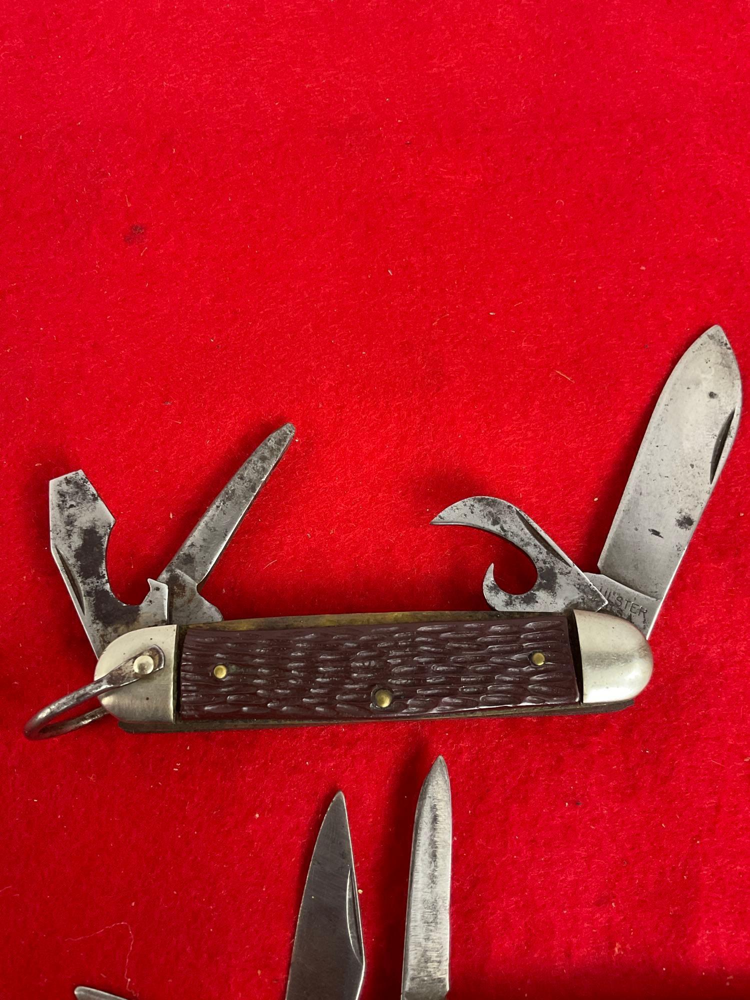 Collection of 4 Vintage Multi Bladed Folding Pocket Knives incl. Ulster & Utica - See pics