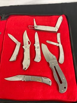 Collection of 7 Stainless Steel Folding Pocket Knives - See pics