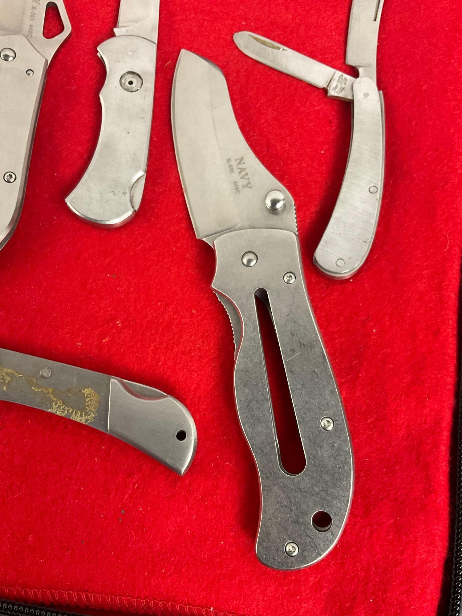 Collection of 7 Stainless Steel Folding Pocket Knives - See pics