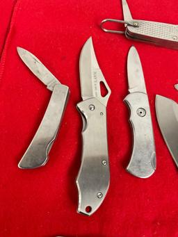 Collection of 7 Stainless Steel Folding Pocket Knives - See pics