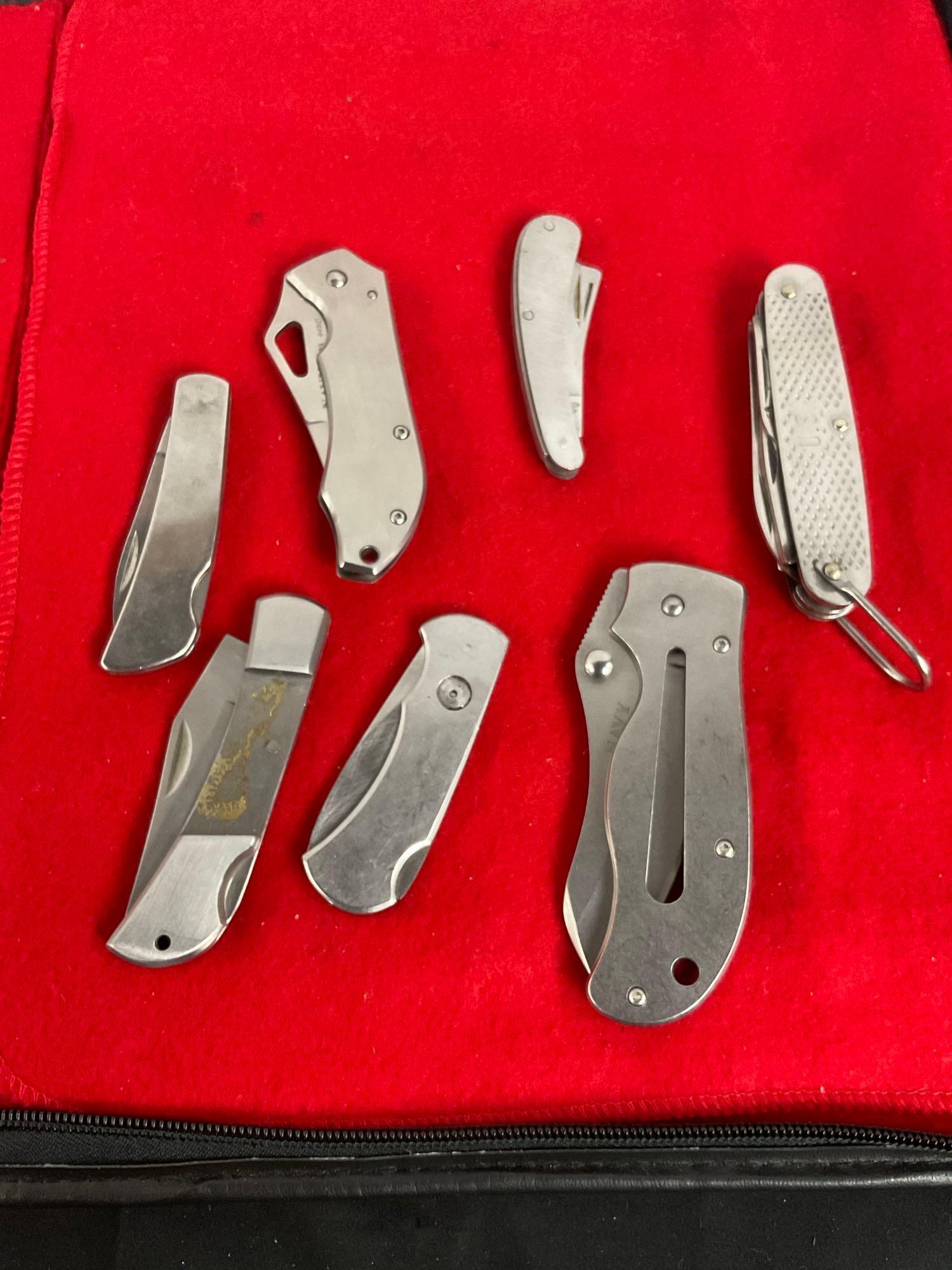 Collection of 7 Stainless Steel Folding Pocket Knives - See pics