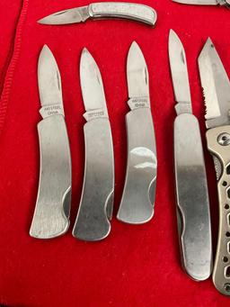 Collection of 9 Stainless Steel Folding Pocket Knives - See pics