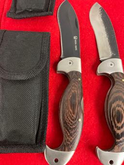 3x Boda Stainless Steel Folding Pocket Knives w/ Wood Handles & Sheathes - See pics